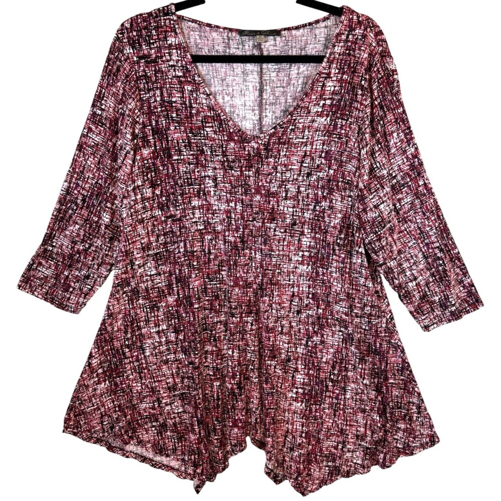 Rose & Olive Shirt Blouse Women's Size 2X Black Red‎ 3/4 Sleeve Casual Travel